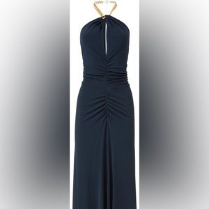 Veronica Beard | Reze Jersey Ruched Chain Halter Maxi Dress